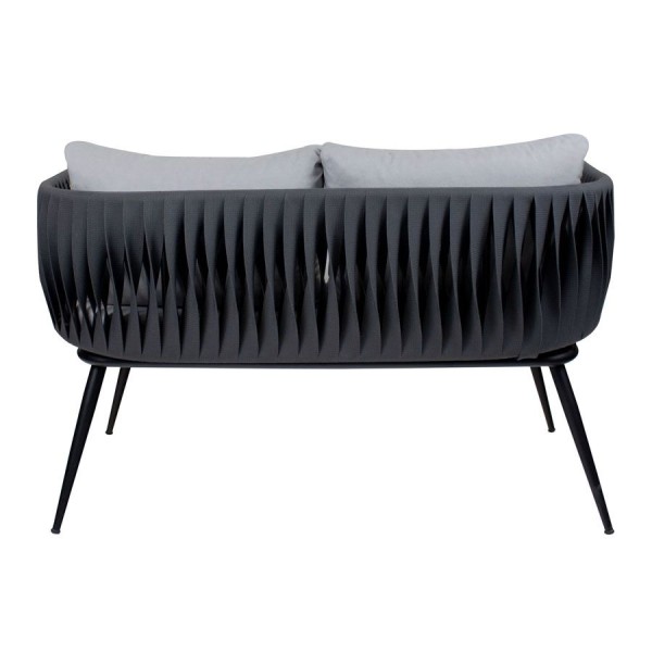 Mozzini 2 Seater Sofa Matt Black Frame Light Grey Cushion Back View ZA.6765C